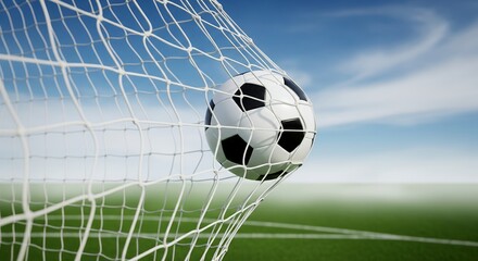 Goal Scored Soccer Ball in the Net, Sport, Victory, Success, Competition Concept