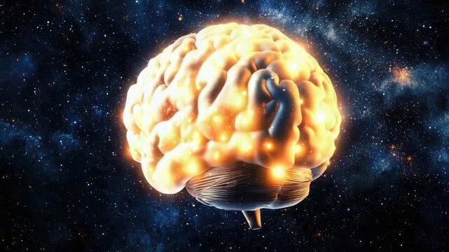 Illustrative brain with cosmic background, representing ideas and universe exploration