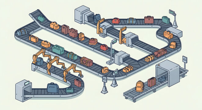 automated airport baggage handling system illustration