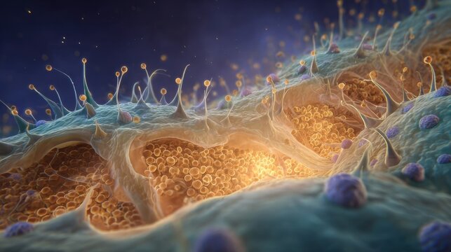 Medical illustration image focusing on sebaceous gland hyperactivity leading to follicle inflammation and the formation of illuminated pustular acne.