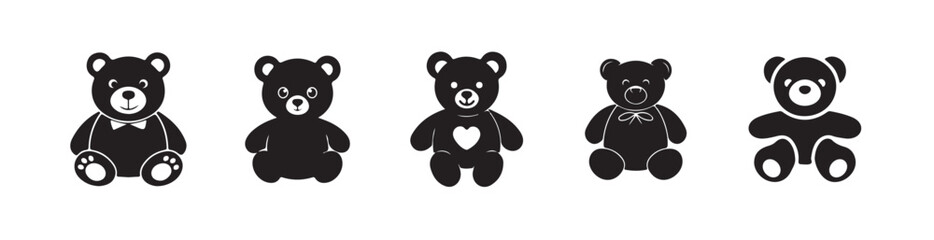 Teddy bear silhouette set, Teddy bear line art vector, Cute teddy  icon. with white background, vector illustration eps 10.