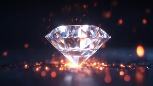 Sparkling diamond set against a backdrop of fiery sparks