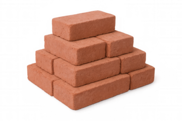 Stacked red bricks forming pyramid pattern, highlighting architectural design and construction materials with clean, minimalist visual presentation