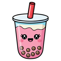 Bubble milk tea cup with straw isolated vector illustration on blue background