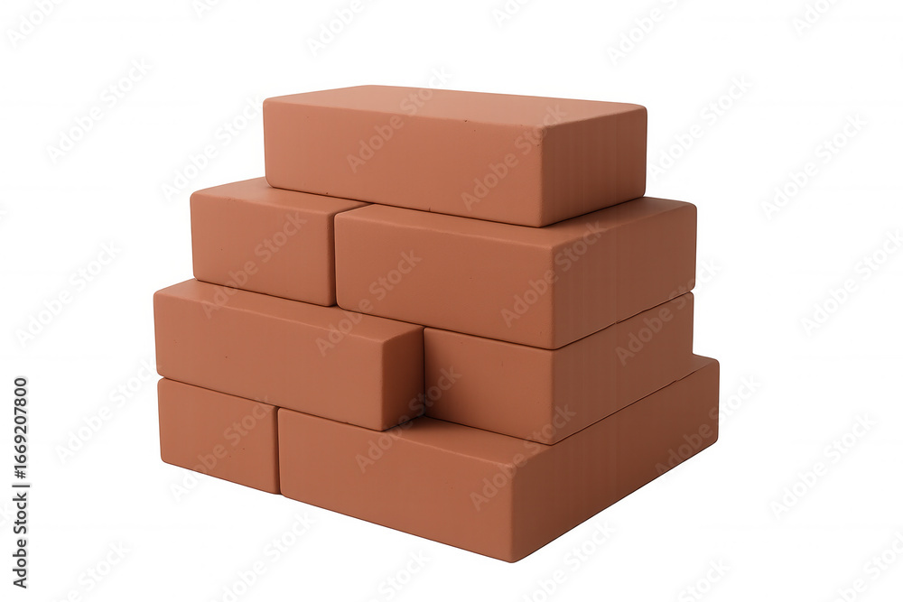 Poster 3d rendering of clay bricks forming a small wall, isolated on transparent background, ideal for arch