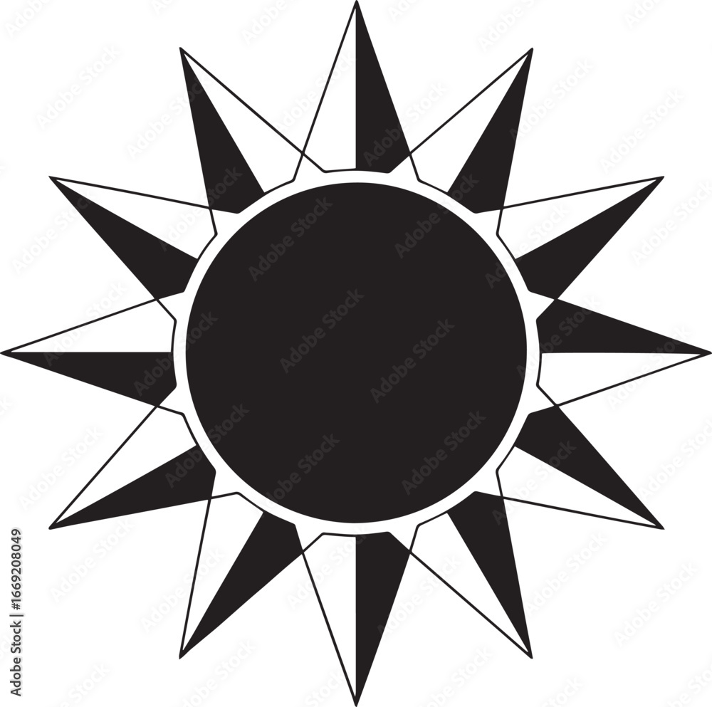 Aufkleber black sunburst vector graphic with sharp rays for abstract design elements and backgrounds