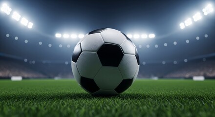Soccer Ball on the Pitch, Illuminated Stadium, Sports Concept