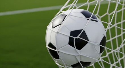 Soccer Goal Close-up of the ball in the net on a green field