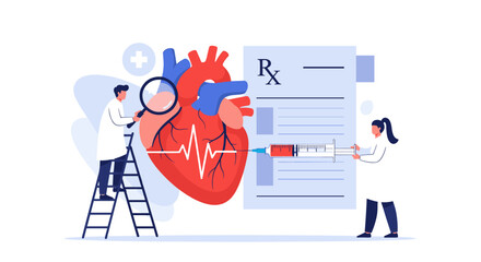 Doctors analyzing heart health with medical tools, representing healthcare, medicine, and treatment