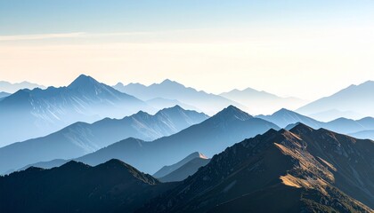 Elegant Minimalist Mountain Landscape with Soothing Peaks beneath an Expansive Sky &ndash; Ideal Scenic View for Photography and Digital Designs
