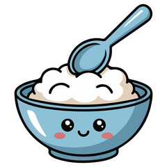 Baby meal with spoon and rice bowl cartoon icons isolated vector illustration on white background