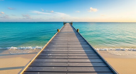 Obraz premium Wooden Pier Stretching into Tranquil Turquoise Water