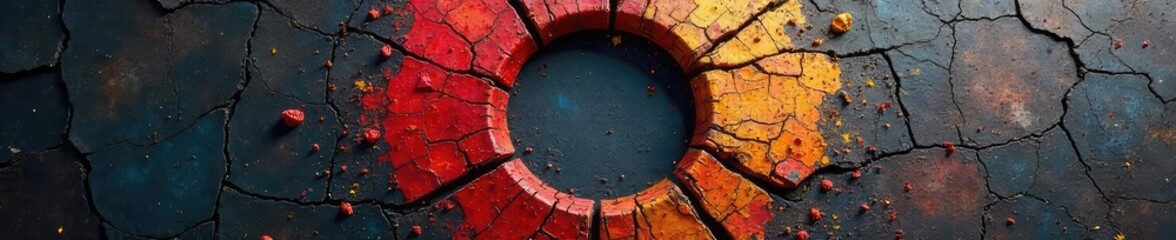 Shattered Circle A Symbol of Failure, Defeat, and Lost Ideals.  Rough texture emphasizes the harsh reality of setbacks and shattered dreams, highlighting struggle and trauma.