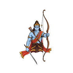 Fototapeta premium Illustration of the Hindu god Rama holding a bow and arrow with a sword.