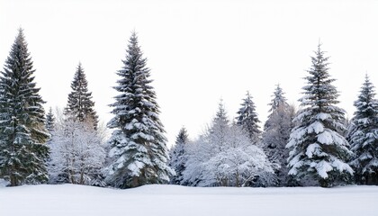 Obraz premium snow covered fir tree cutouts isolated on transparent backdrop ideal for seasonal winter design and holiday graphics