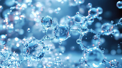 Hyaluronic Acid Molecules in a Blue Liquid Solution.
