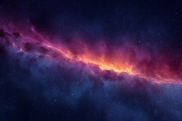 Fototapeta premium Vibrant cosmic nebula with orange and pink hues against a star-studded dark blue backdrop. Concept for space exploration, science fiction backgrounds and astronomical presentations