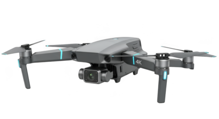 Modern gray quadcopter drone with camera isolated on transparent background