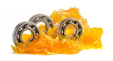 Ball bearing stainless with grease lithium machinery lubrication for automotive and industrial  isolated on white background.