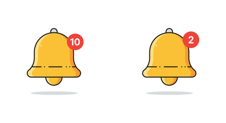 Notification bells with red badges on white background