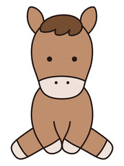 かわいい馬のベクターイラスト。干支、十二支、午、ゆるい、アイコン、座る、うま、午年、年賀状