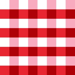 ​A seamless, repeating pattern with a classic red gingham or check design. The simple, bold grid is created by the intersection of horizontal and vertical stripes in shades of red, pink, and white.