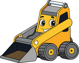 Naklejka premium A playful cartoon of a skid steer loader, featuring bold colors and a friendly design, ideal for children's content.