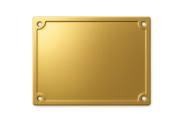 Shiny golden metal plate with rounded corners and screws, isolated on transparent background, ideal for mockups and presentations