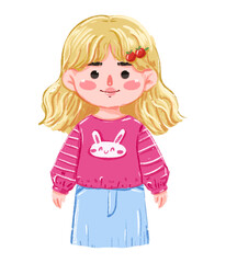 Adorable Girl with Strawberry Hair Clip and Bunny Sweater