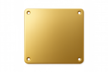 Gold plate with screws providing space for text or design, featuring a transparent background for easy integration into various projects