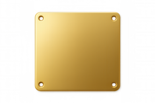 Gold plate with screws providing space for text or design, featuring a transparent background for easy integration into various projects