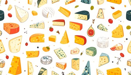 Colorful Cheese Variety Seamless Pattern