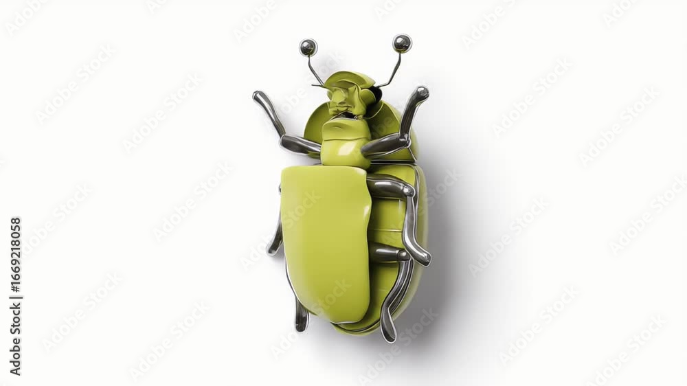 Poster animated yellow robot beetle: 3d cgi animation loop