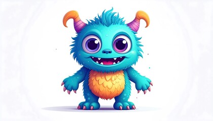 Fototapeta premium Cute Blue Monster Cartoon Character.