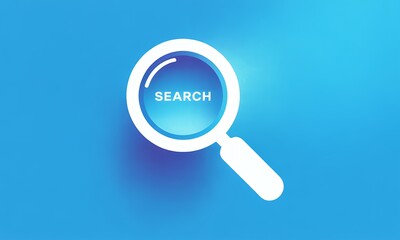 Magnifying Glass Icon, Search Symbol, Blue Background, Digital, Website, App, Interface, Technology, Find, Explore, Discover, Look Up, Research, Investigation 