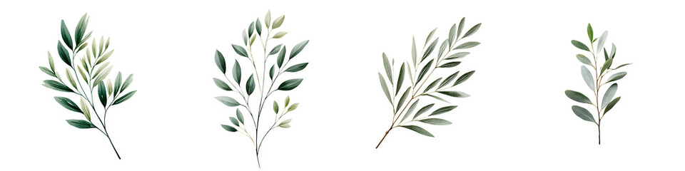 Fototapeta premium Olive Branch Greenery Illustration. Watercolor Botanical Design Elements for Decoration and Invitations