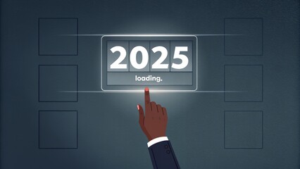 New Year 2025 Loading Screen, Futuristic Digital Interface, Business Concept Illustration