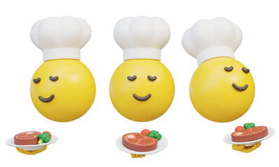 Chef Emoji with Steak 3D Cartoon Style Cuisine Concept