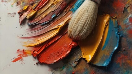 Colorful paint strokes on a palette