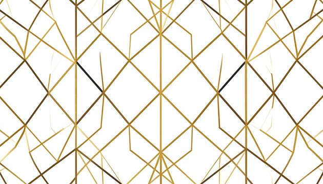 Geometric gold and brown lines intersect on a white background, creating a symmetrical repeating pattern
