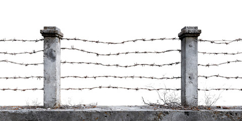 Barbed Wire Fence With Concrete Posts And Transparent Background, PNG