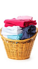Neat Stack of Clean Clothes in Wicker Laundry Basket