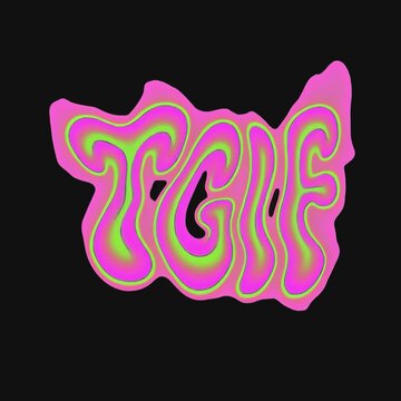 Psychedelic TGIF colorful design animation isolated asset, transparent 4K video, alpha channel, ProRes 4444