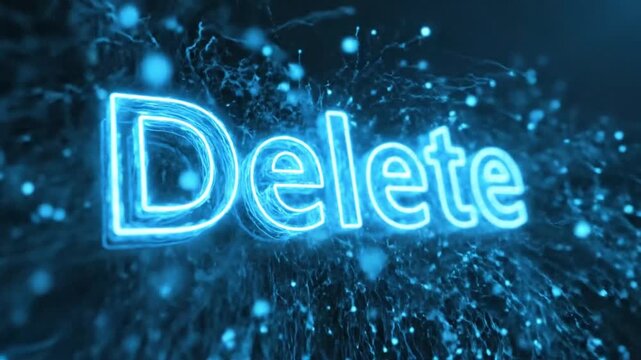 glowing digital delete word particle effect
