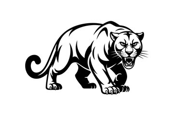 Growling Mountain Lion Silhouette Illustration in Black EPS Vector Format, Crouching Big Cat Design for Wildlife Art, Logos, Outdoor Branding, Nature Prints, and Predator Icons