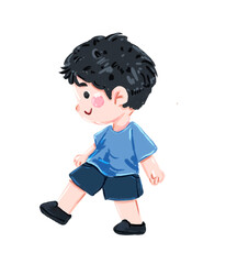 Playful Child Walking, Digital Illustration, Cute Cartoon Style