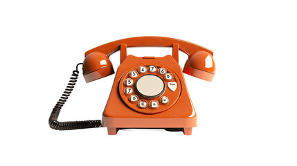 orange old rotary dial telephone 3d rendering on white background
