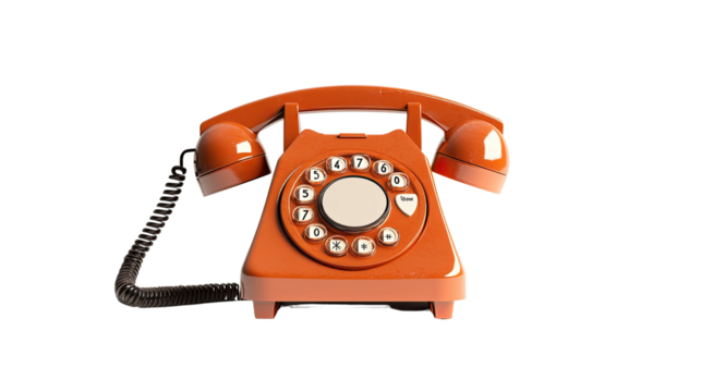 orange old rotary dial telephone 3d rendering on white background