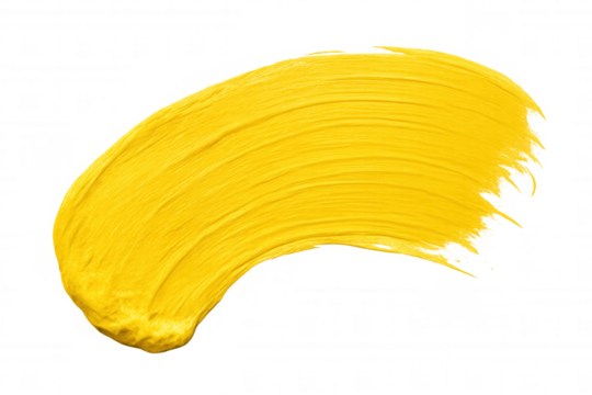 Vibrant yellow paint brush stroke isolated on transparent background, adding a pop of color to designs