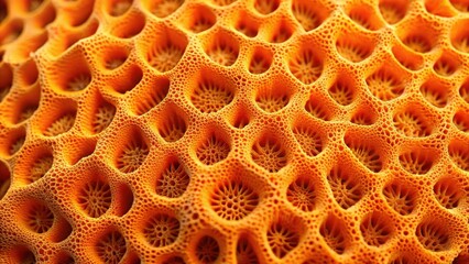Obraz premium Intricate Honeycomb-Like Structure with a Vibrant Orange Hue, Detailed Close-Up Showing Complex Cellular Pattern